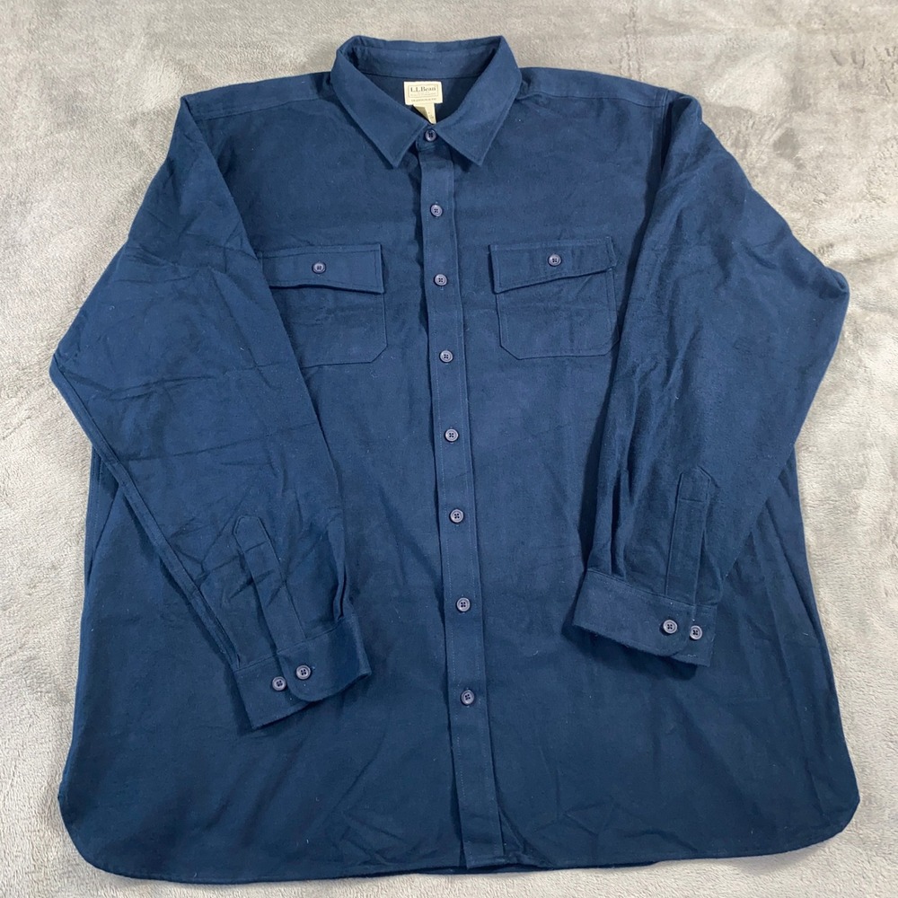 LL Bean Shirt Mens XXXL-Tall Blue Chamois Cloth Traditional Fit Thick Workwear